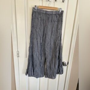 Cute Options Gray Crinkle Cotton Wide Leg Pants L Elastic Waist Boho